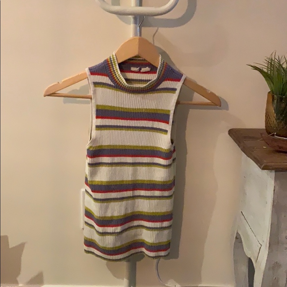 Anthropologie Ribbed Tank Top in White with Multicolor Stripes